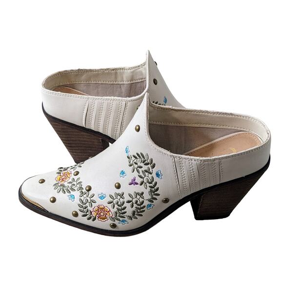 Comfort EST. 1946 Cream Pointed Toe Embroidered Western Mules Size 9M - Picture 2 of 9